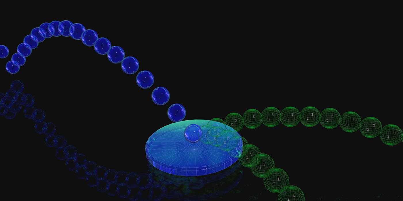 Artist's illustration of the path of a photon splitting into two possible futures